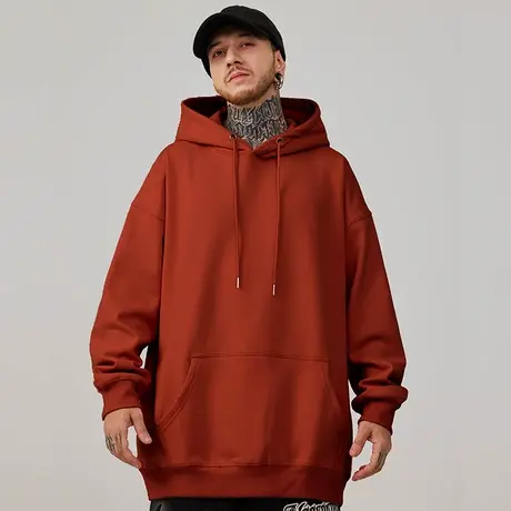 重磅卫衣大码秋冬款连帽加绒加厚胖子纯色情侣外套男秋冬宽松男生图片