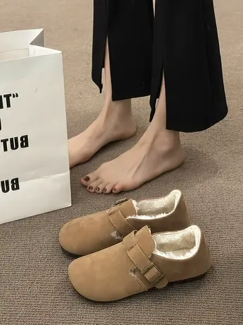 森系复古勃肯鞋毛毛鞋女2023秋冬季新款丑丑鞋加绒保暖外穿雪地鞋商品大图