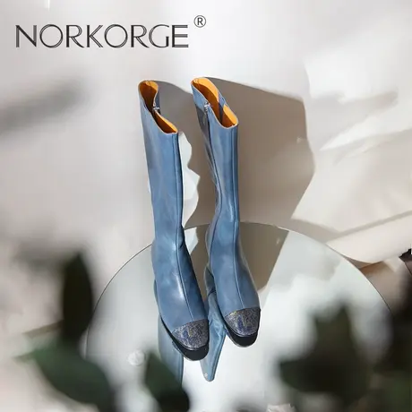 文艺雾蓝色长筒时装靴QC商品大图