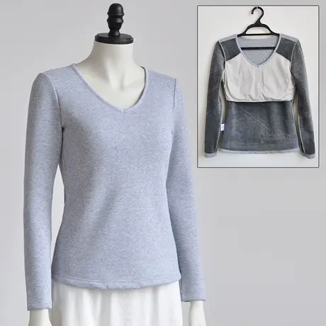 buupnn带胸垫免穿文胸长袖保暖内衣加绒打底衫不用穿内衣的居家服商品大图