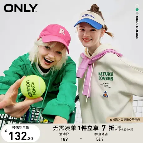 【买5免1】ONLY奥莱夏季复古运动风字母宽松落肩连帽卫衣女商品大图