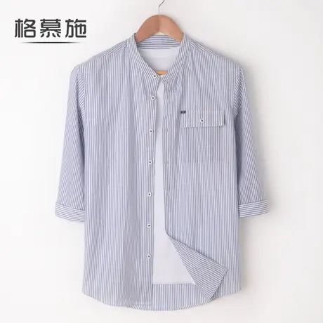 格慕施短袖衬衫男士夏季薄款七分袖亚麻休闲衬衣宽松大码棉麻寸衫图片
