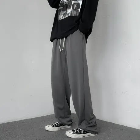 休闲裤男款秋冬季美式潮牌加绒宽松重磅灰色卫裤男士直筒运动长裤图片