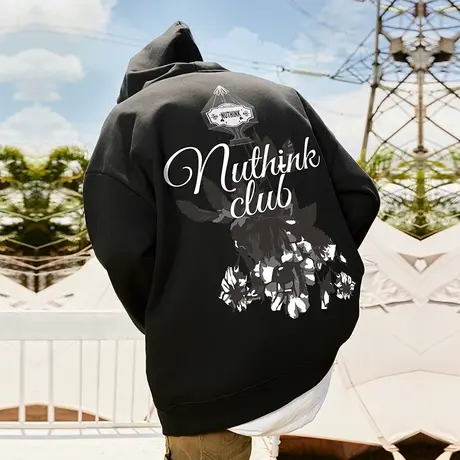 Nuthink美式复古重磅420g加绒加厚连帽卫衣男潮宽松大码情侣外套商品大图