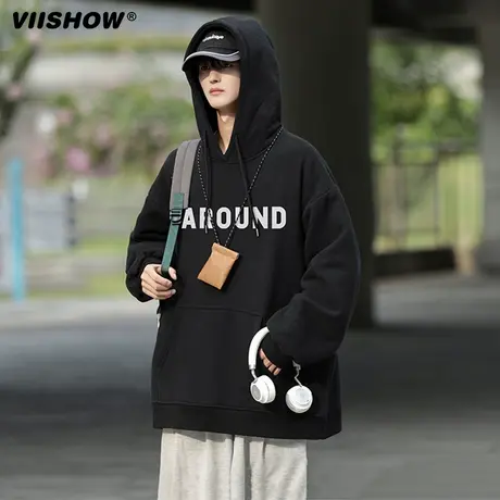 VIISHOW连帽卫衣男春秋季黑色宽松美式衣服时尚男生潮牌重磅外套商品大图