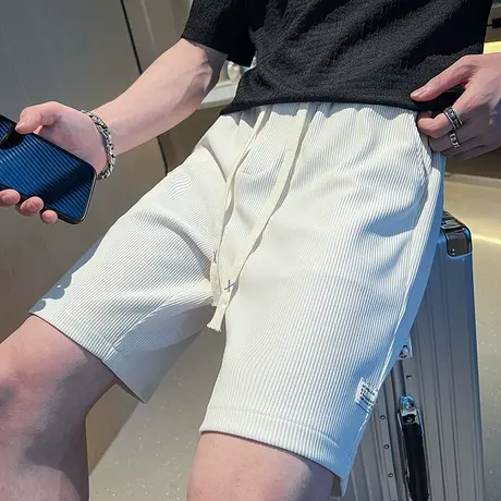 夏季男士短裤五分裤裤子沙滩裤潮牌宽松纯色条纹休闲潮流运动卫裤商品大图