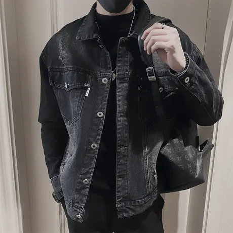 复古高街牛仔外套男春秋季新款潮流痞帅个性简约机车夹克上衣休闲商品大图