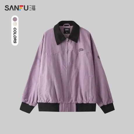 三福2024春季男士小印花夹克 美式休闲宽松翻领外套男482530商品大图