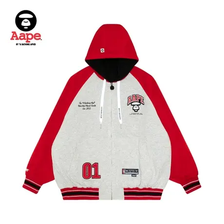Aape春秋猿人徽章字母刺绣双面穿美式潮流连帽夹克外套7645XXM图片