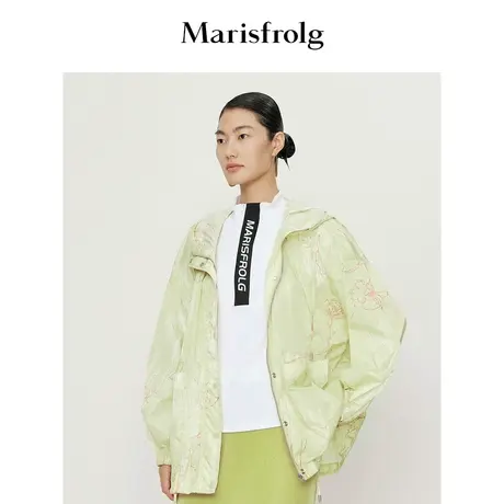 【质感轻薄面料】玛丝菲尔风衣春季新款撞色花稿宽松抽绳风衣外套图片