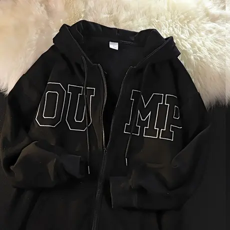 oversize连帽开衫卫衣女秋冬加绒加厚ins潮牌宽松慵懒风大码外套图片