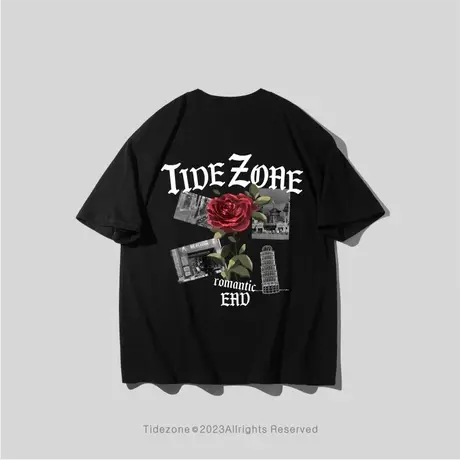 Ohlyah潮牌大码品牌美式风景玫瑰花卉短袖T恤男女同款青少年半袖图片