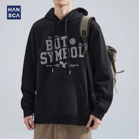 hansca加绒连帽卫衣男美式重磅冬季加厚宽松潮牌休闲大码套头长袖商品大图