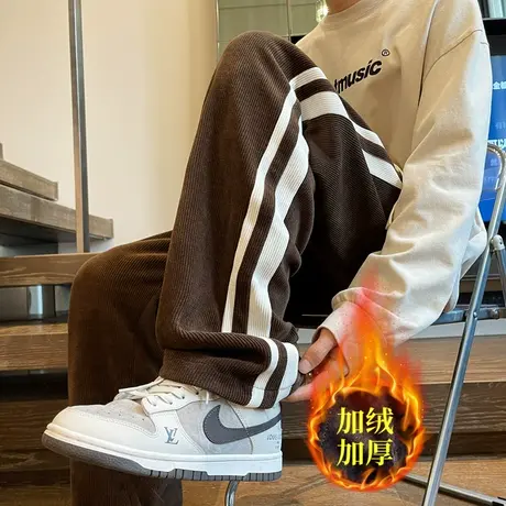 裤子男秋冬季高街潮牌灯芯绒宽松直筒加绒运动卫裤男生休闲长裤商品大图