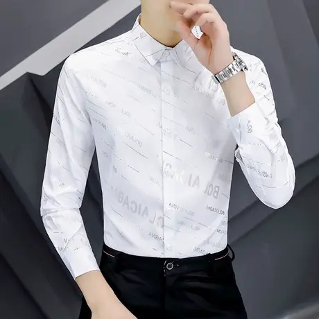 男士高级感长袖衬衫秋季薄款痞帅休闲衬衣韩版青年百搭男装上衣潮商品大图