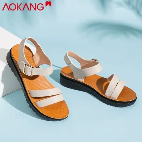 奥康凉鞋女夏季休闲妈妈平底鞋青年孕妇软底坡跟一字带平底凉鞋商品大图