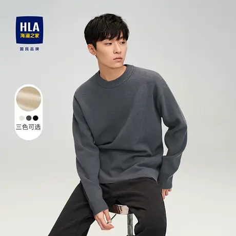 HLA/海澜之家SPRINTING SMILE针织衫秋冬款保暖圆领黑色毛衣男商品大图
