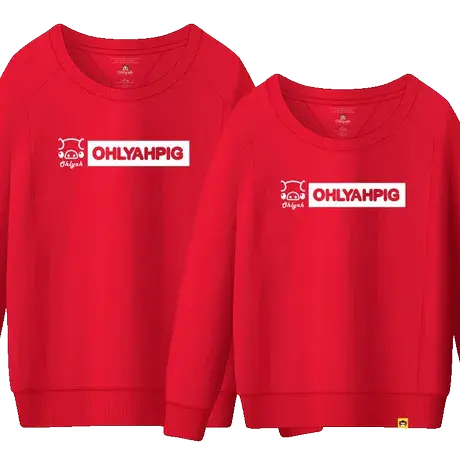 Ohlyah2023春季情侣装卫衣男女休闲纯棉小猪印花英文学生班服定制图片