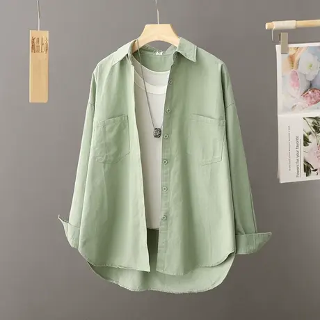 休闲衬衫外套女春秋2023新款开衫韩版上衣大码慵懒风学生宽松衬衣图片