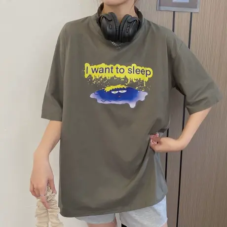 短袖t恤女夏季设计感小众半袖洋气宽松韩版ins原宿bf慵懒风上衣服商品大图