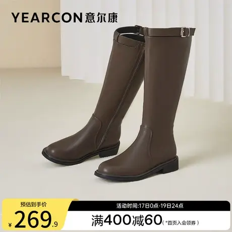 意尔康女鞋秋冬季法式复古长靴不过膝高筒靴瘦瘦靴骑士靴粗跟皮靴商品大图