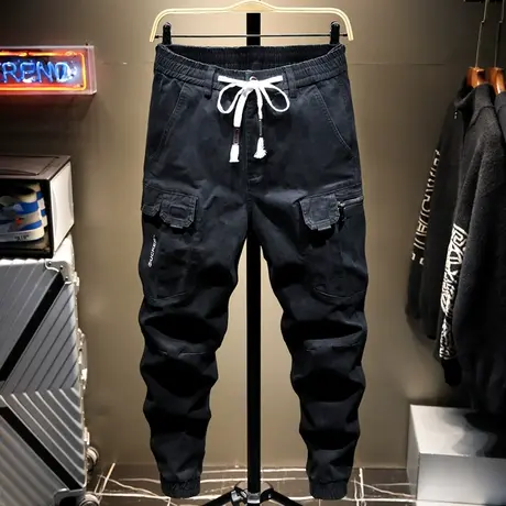 春夏款黑色工装裤男潮牌束脚男士休闲长裤子男哈伦裤韩版潮流百搭商品大图
