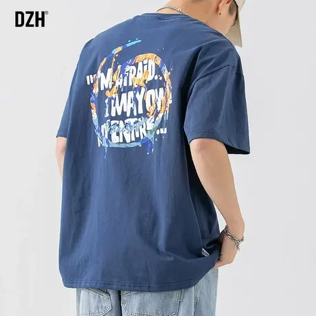 男生蓝色短袖T恤男夏季男款情侣装上衣潮牌百搭纯棉体恤男装衣服商品大图