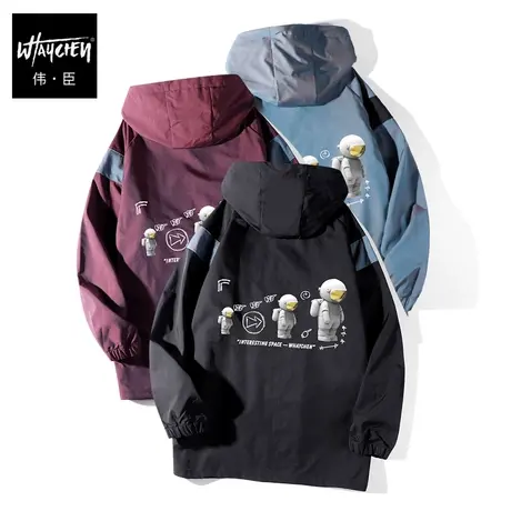 伟臣大码男装加肥加大男外套春秋胖子夹克秋季连帽印花图案涂层商品大图
