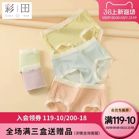 彩田女士内裤夏季新款棉莫混纺提花纯色蝴蝶结中腰抗菌底裆三角裤图片