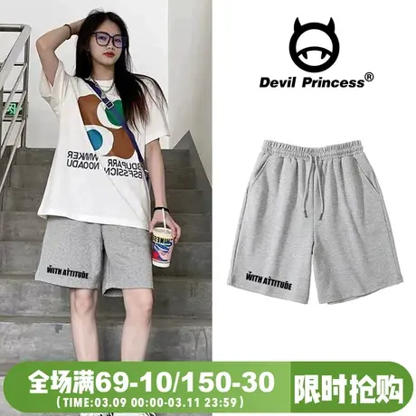 2025夏季新款灰色运动风短裤女宽松高街潮牌显瘦百搭阔腿五分裤图片