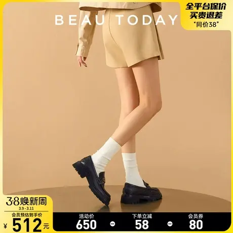 BeauToday厚底乐福鞋女2024新款早春黑色单鞋BT复古英伦风小皮鞋商品大图