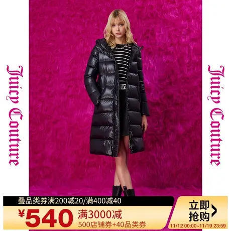 Juicy Couture橘滋23新款上衣女装外套黑精灵织标修身长款羽绒服商品大图