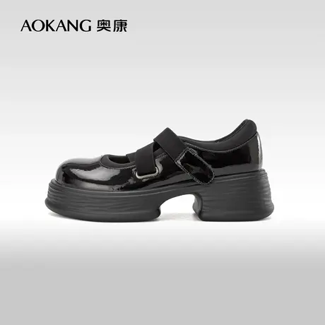 奥康女鞋 2023秋季新款法式玛丽珍小皮鞋松糕厚底增高显腿长单鞋图片
