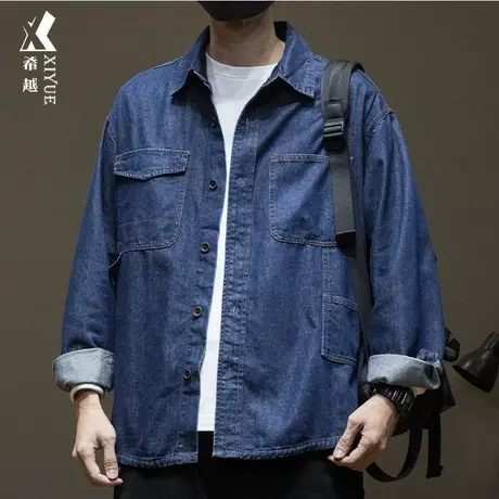 希越薄款软牛仔衬衫男2024春季新款宽松大码工装男士夹克水洗外套图片