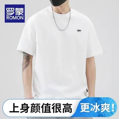 罗蒙男士纯棉T恤宽松百搭夏季新款舒适透气凉爽潮流短袖上衣体恤图片