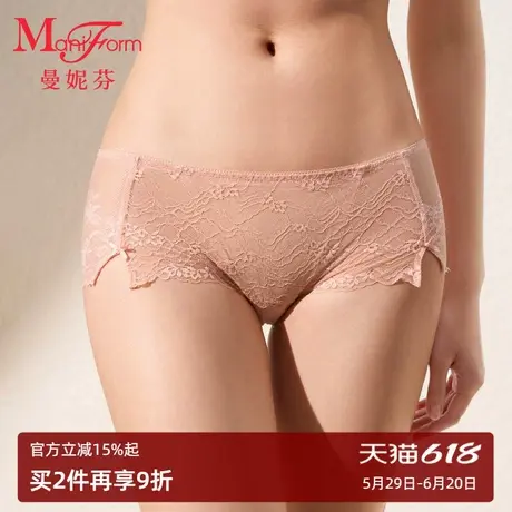 曼妮芬浪漫蕾丝中腰低角女士性感内裤轻透底裤子商品大图
