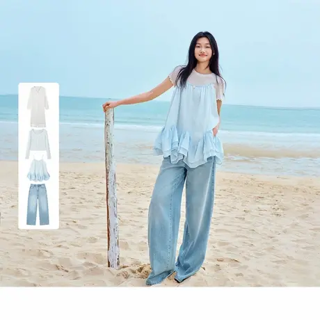 乐町针织套装/流苏针织开衫/水洗阔腿裤商品大图