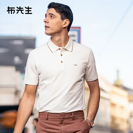 MrBu布先生吸湿凉感撞色翻领t恤2025春夏字母胸标男款短袖AT15003商品大图