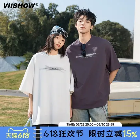 VIISHOW美式高街潮牌宽松短袖男夏季纯棉透气情侣体恤休闲T恤男商品大图