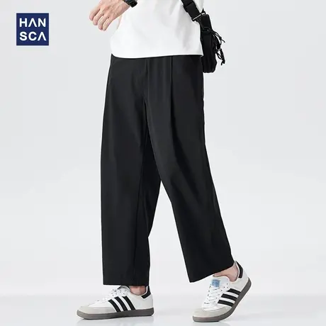 hansca三防凉感冰丝休闲裤男2025夏季薄款速干黑色宽松直筒九分裤商品大图