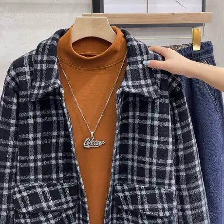 工装衬衫外套男士春秋季新款潮休闲格子衬衣宽松秋冬季开衫夹克男图片