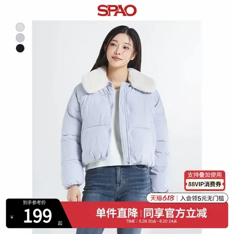 SPAO韩国同款冬季女士简约易搭毛领棉服保暖外套SPJPE4VG01图片