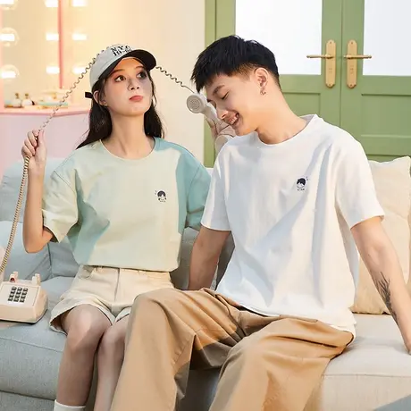 唐狮情侣装夏季新款情侣短袖t恤男女上衣可爱头像印花宽松潮商品大图