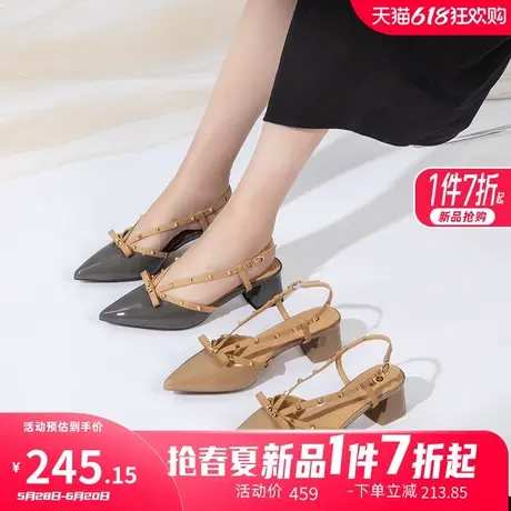 康奈女鞋2025春季新款时尚铆钉包头后空凉鞋女法式洋气女鞋时装鞋图片