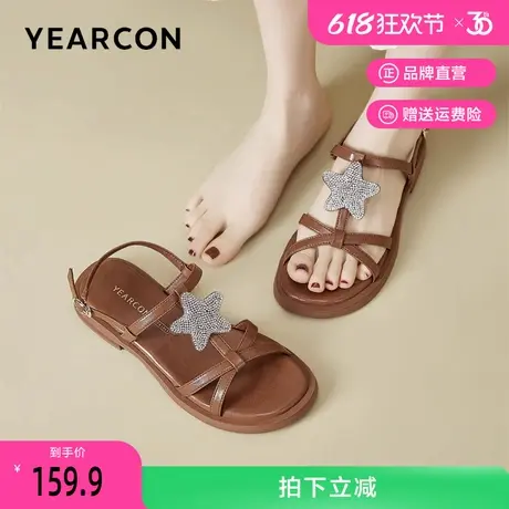 意尔康凉鞋女2025夏季新款外穿一字带舒适罗马凉鞋百搭仙女风女鞋图片