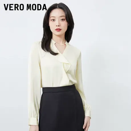 Vero Moda奥莱衬衫女春秋新款优雅气质简约纯色通勤V领荷叶边上衣图片