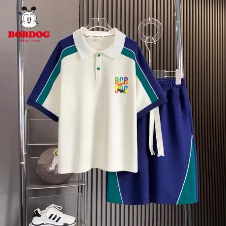 巴布豆男童夏装新款套装中大童男孩夏季字母潮运动休闲短袖两件套商品大图