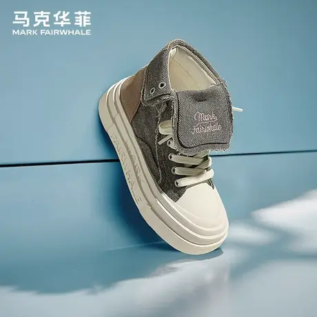 马克华菲厚底高帮帆布鞋女2025秋季新款增高透气运动休闲女板鞋图片