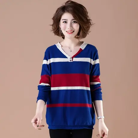 秋冬加肥加大码女装宽松针织打底衫女套头显瘦V领中年妈妈毛衣女商品大图