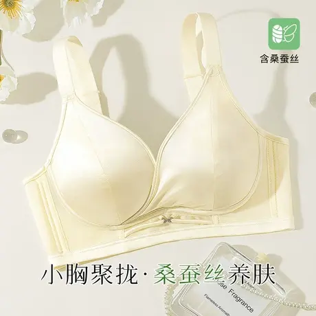 梦芭蒂桑蚕丝小胸聚拢显大内衣女上托收副乳防下垂新款缎面文胸商品大图